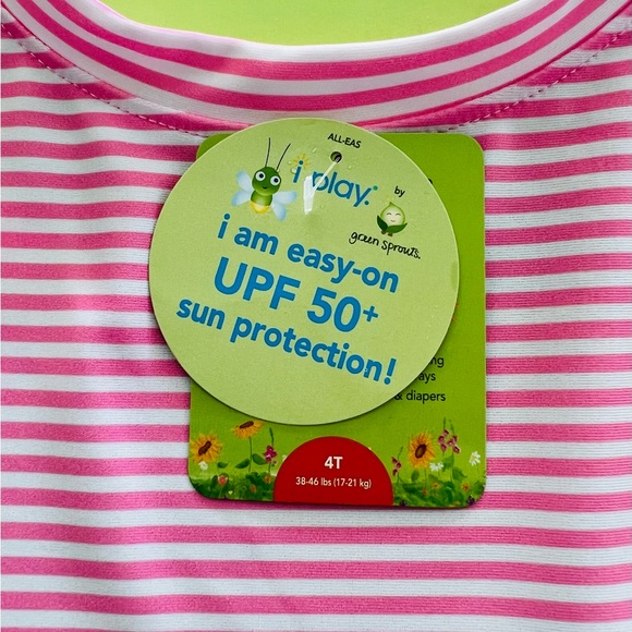 NEW i play. Rashguard Shirt Pink and White Stripes Toddler Girls Size 4T NWT - Picture 5 of 14